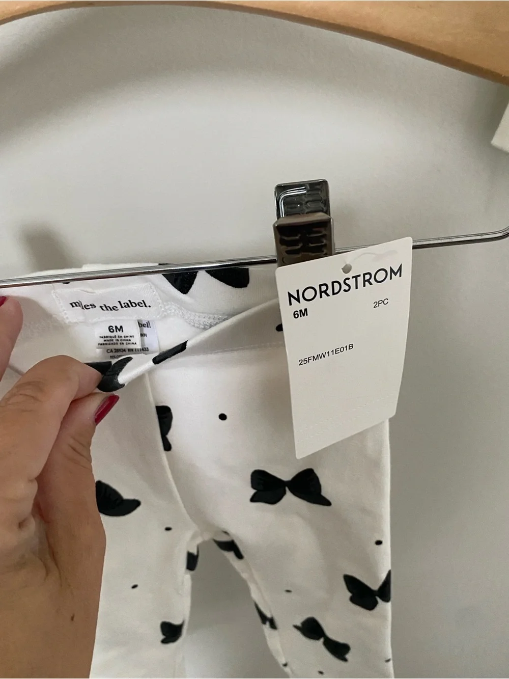 New Mille the Label Kids Cream Matching Set with Black Bow Print